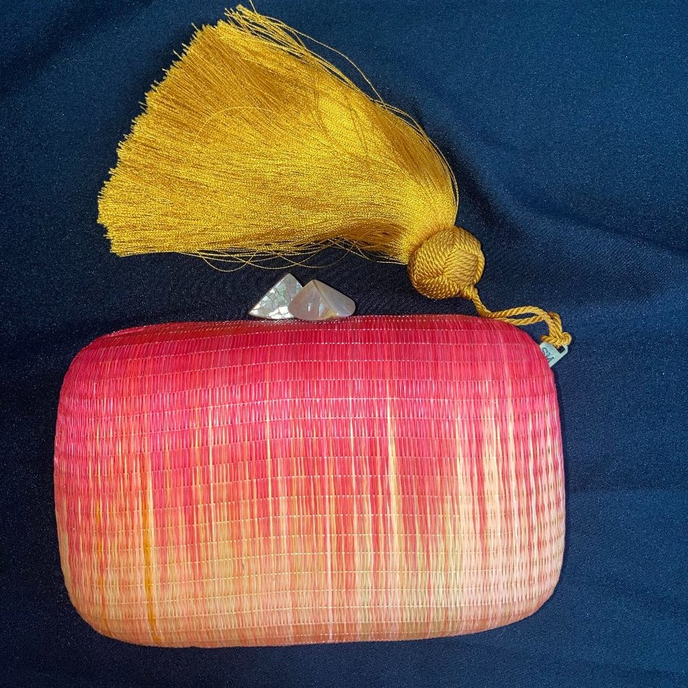 SERPUI MARIE ombre straw clutch/cross body (pink/yellow rare color combination)